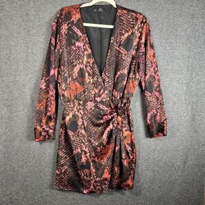 ZARA TRF Collection Women’s Snake-Print Long Sleeve Dress Red Black Pink SizeXL